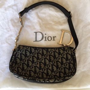 Christian Dior small black denim monogram bag